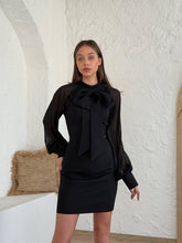 Black Sheer Sleeve Bow-Tie Mini Dress – Effortless Elegance & Sophistication